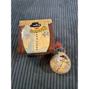 Homespun Christmas Snowman‎ Box Ornament Set Hand Painted Foreside India